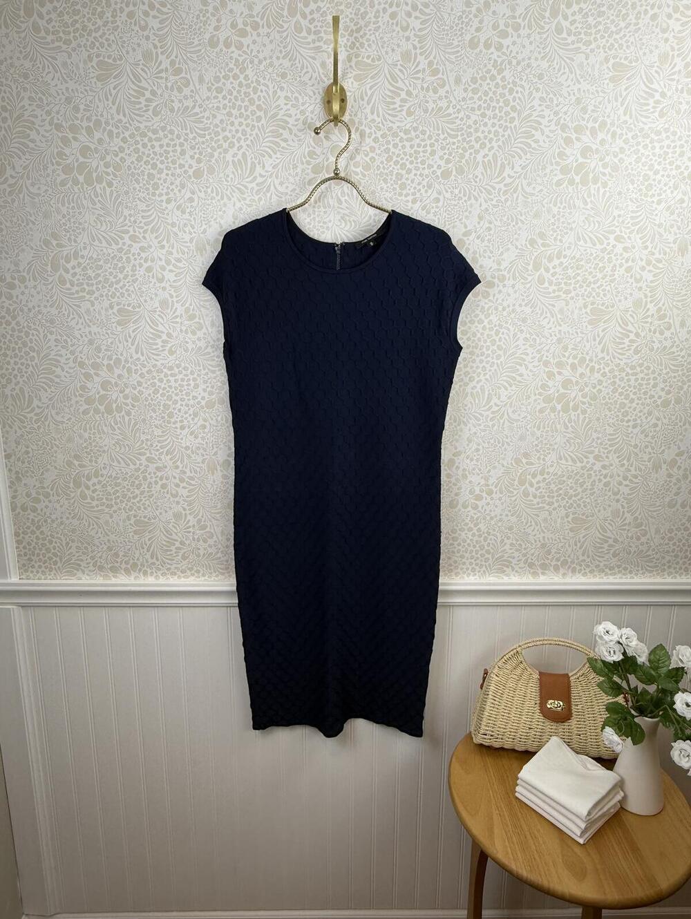 Pink Tartan Navy Honeycomb Knit Sheath Cap Sleeve Bodycon Dress - Size - Medium